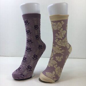 Womens 2 Pack Of Floral Patterned Socks Purple & Beige
